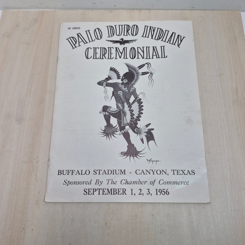1956 Palo Duro Indian Ceremonial Program Canyon Texas Buffalo Stadium Mapope Art